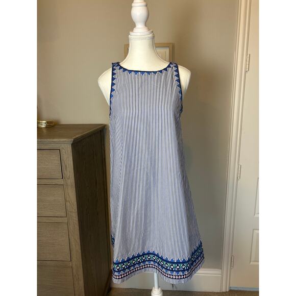 Vineyard Vines | Blue/White "Sarah Striped" Embroidered Trimmed Shift Dress | 2 - Picture 3 of 17